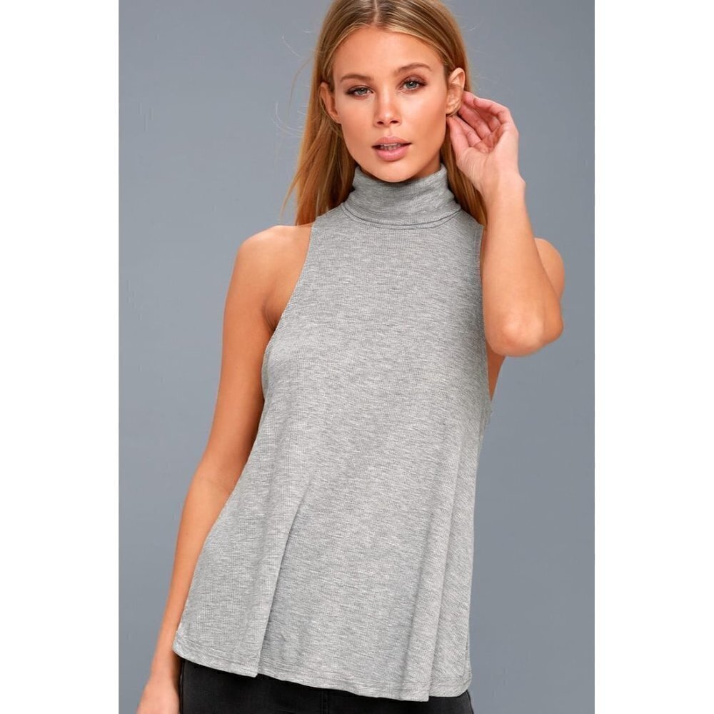 Free People Gray Topanga Mock‎ Neck Swing Tank Top S